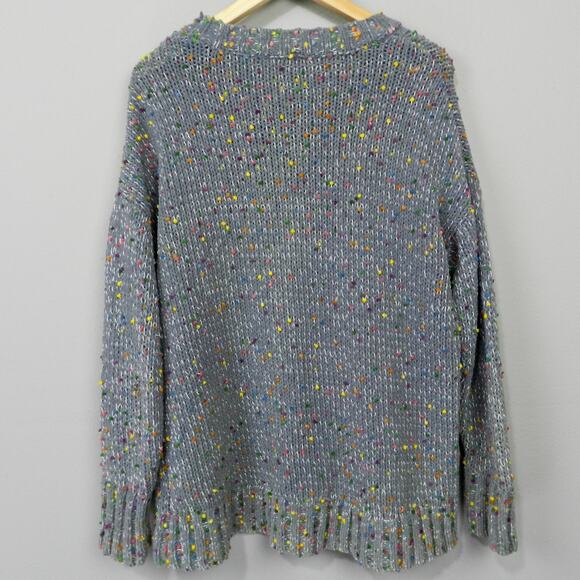 Seven7 Chunky Knit Rainbow Confetti PomPom Sweater Sz L Gray Pullover Jumper - Picture 5 of 10